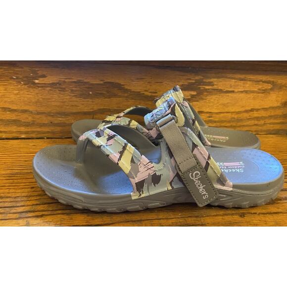 Skechers Foamies Reggae Artsy Sandals Abstract Print Womens 10 Slip Ons Gray - Picture 3 of 8